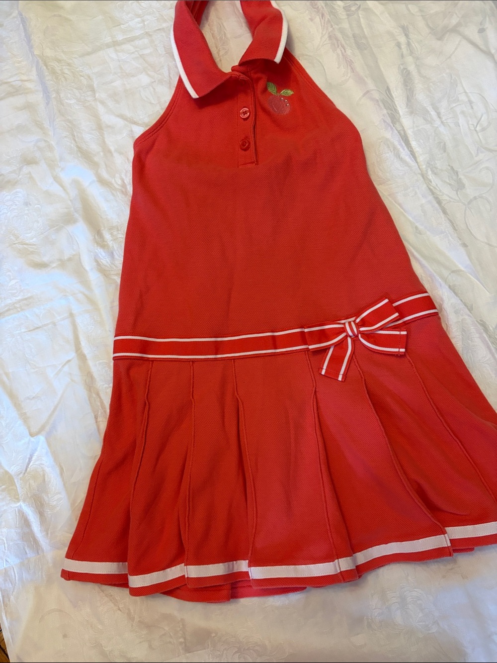 Gymboree Red Polo Halter Dress with White Trim and Bow. Cotton